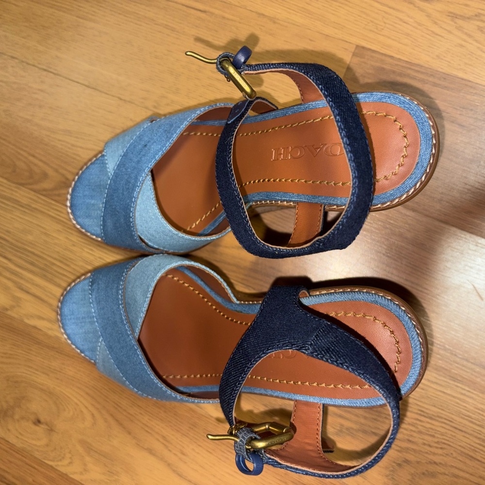 Coach Two-Tone Denim Wedge Sandals - Light & Dark Blue - Picture 4 of 7